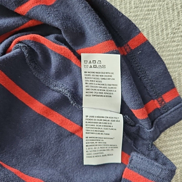 American Eagle Polo Shirt Men's XXL Classic Fit Blue & Red Striped Short Sleeve - Picture 15 of 16